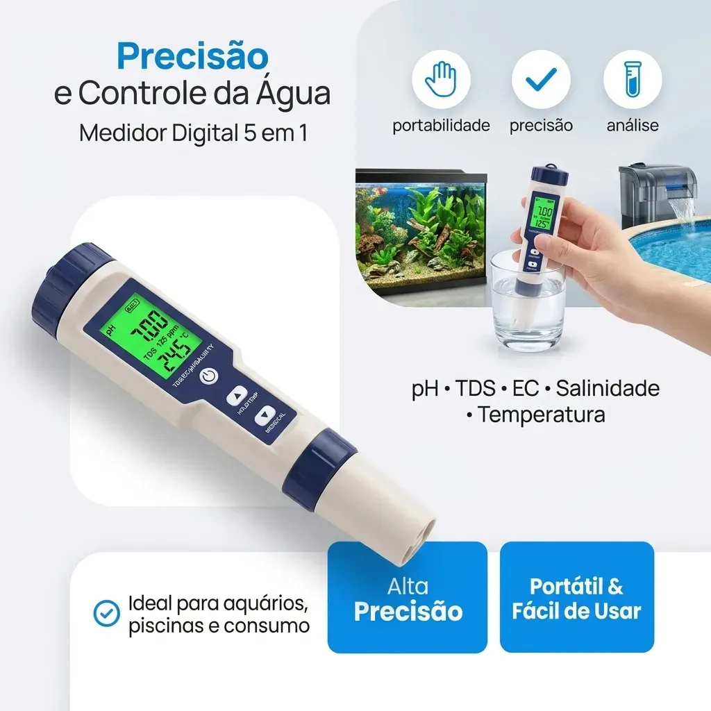 Teste de pH Digital 5 em 1